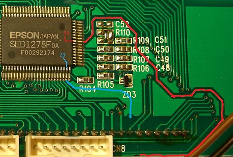 Nahaufnahme einer Leiterplatte mit Epson IC