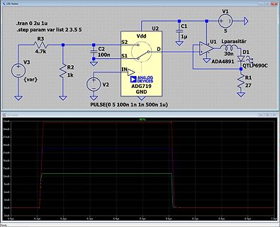Schaltplan und Simulationsergebnis eines LED-Treibers