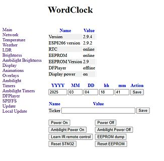 Webinterface einer WordClock Steuerung