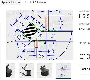 Technische Zeichnung und Produktseite eines HS 53 Mounts