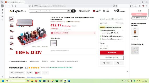 AliExpress Produktseite für DC-DC Konverter