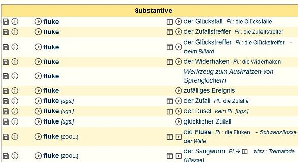 Wörterbuch-Einträge für das englische Wort fluke