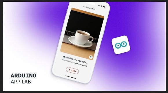 Werbegrafik für Arduino App Lab mit Smartphone