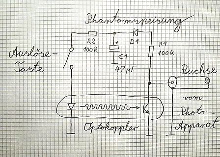 Handgezeichneter Schaltplan einer Phantomspeisung