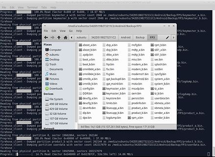 Terminal-Fenster und Dateimanager mit Backup-Dateien