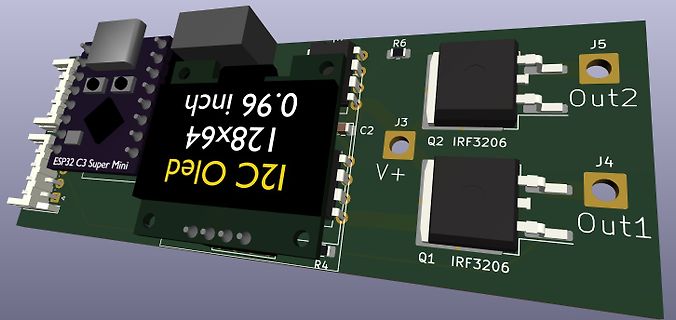 3D-CAD-Modell einer Leiterplatte mit ESP32 und OLED-Display