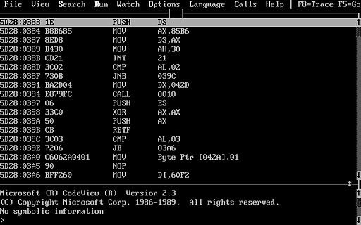 Assembler-Code in einem Debugger