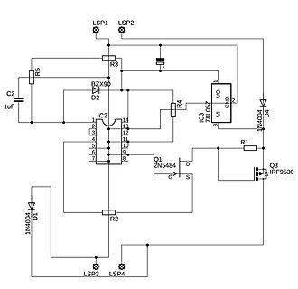 Schaltplan einer Spannungsregelung mit MOSFET-Ausgangsstufe