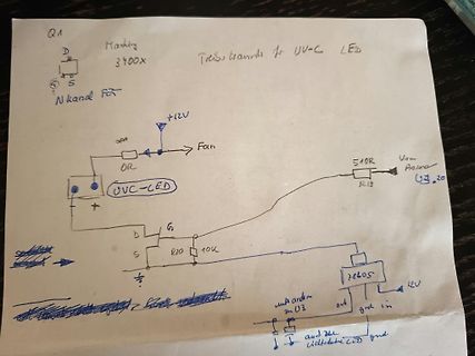 Handschriftlicher Schaltplan für UV-C LED und Lüfter