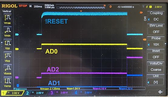 Oszilloskop-Display mit drei Signalkurven