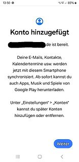 Android Konto-Einrichtungsmeldung