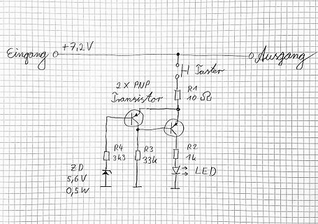 Handgezeichneter Schaltplan mit PNP-Transistoren und LED