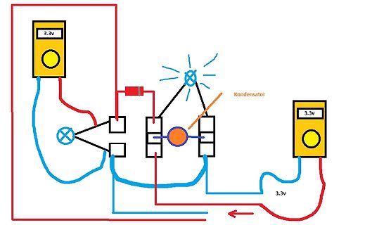 Handgezeichneter Schaltplan mit Multimetern und Bauteilen