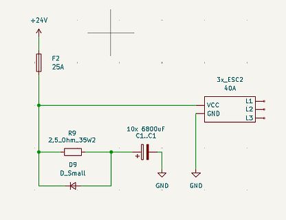 Schaltplan mit ESCs und Kondensatoren