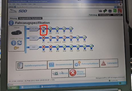 Software-Screenshot eines Jaguar-Diagnosesystems