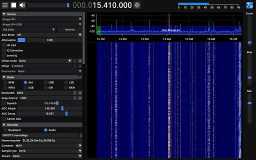 Software-Screenshot eines SDR-Spektrumanalysators