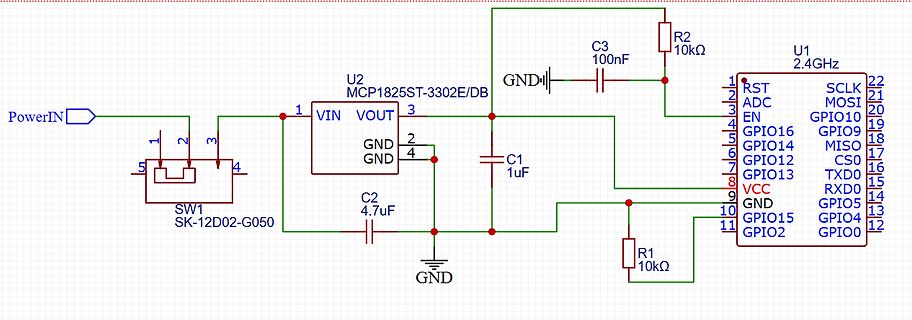 Schaltplan mit Buck-Converter und Mikrocontroller
