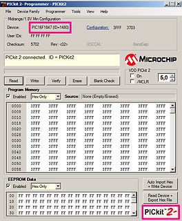 Screenshot der PICkit2 Programmier-Software