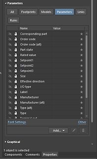 Parameterliste einer Elektronik-CAD-Software