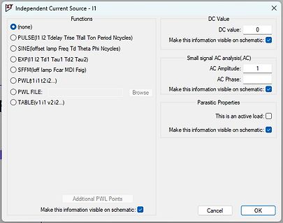 Einstellungsfenster einer unabhängigen Stromquelle in einer Simulationssoftware