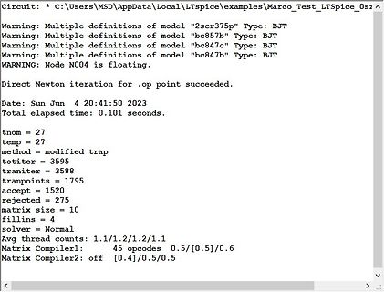 LTspice Simulationsergebnis und Warnmeldungen