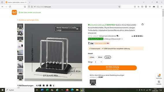 Temu Produktseite Newton-Pendel