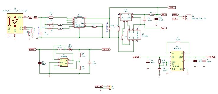 Schaltplan eines USB-Ladegeräts mit TP4056 und TPS63001