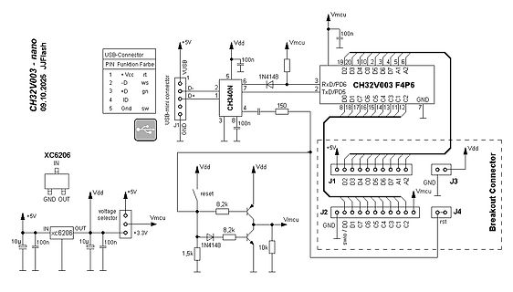 Schaltplan eines CH32V003 Nano USB-Programmierers
