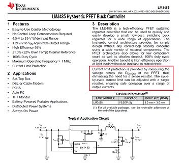 Datenblatt des LM3485 Hysteretic PFET Buck Controllers