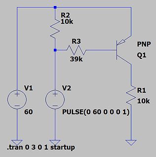 Schaltplan einer PNP-Transistor-Schaltung mit SPICE-Befehl
