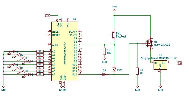 Schaltplan mit Arduino Nano und Boost-Konverter