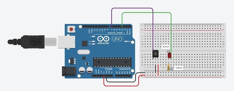 Arduino Uno mit IR-LED auf Breadboard
