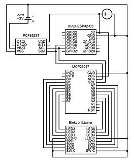 Schaltplan mit XIAO-ESP32-C3, PCF8523T und MCP23017