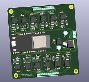 3D CAD-Ansicht einer Leiterplatte mit Mikrocontroller-Modul