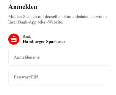 Login-Maske der Hamburger Sparkasse