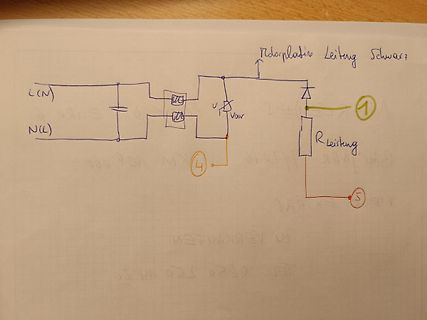 Handgezeichneter Schaltplan mit Diode und Widerstand