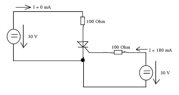 Schaltplan mit Gleichspannungsquellen, Widerständen und Diode