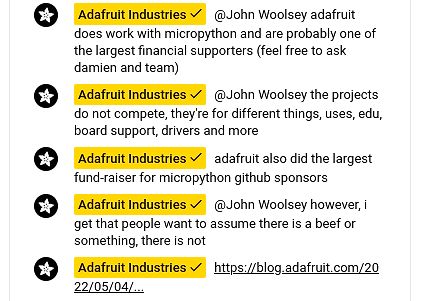 Screenshot von Forenbeiträgen der Adafruit Industries