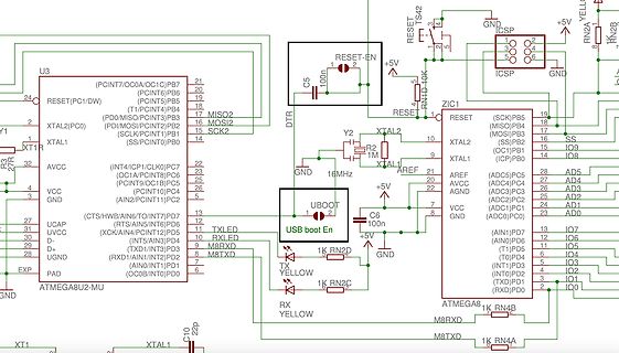 Ausschnitt eines Schaltplans mit ATmega8 Mikrocontroller