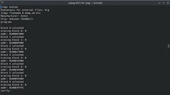 Terminal-Ausgabe eines JTAG-Programmiervorgangs