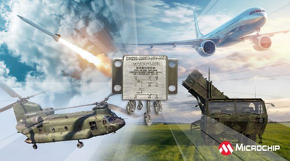 Werbebild von Microchip mit Flugzeugen, Rakete und Bauteil