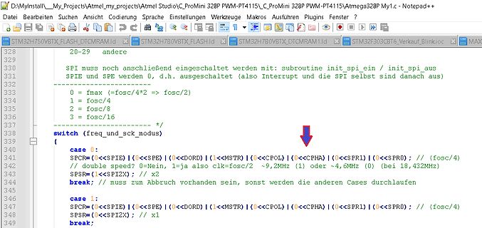 Programmcode in Notepad++ für Atmel AVR Mikrocontroller