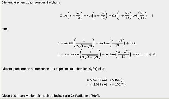 Mathematische Herleitung der Lösungen einer trigonometrischen Gleichung