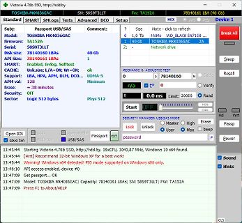 Screenshot der Victoria Festplatten-Diagnosesoftware