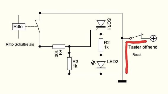Schaltplan mit SCR, LED und Taster