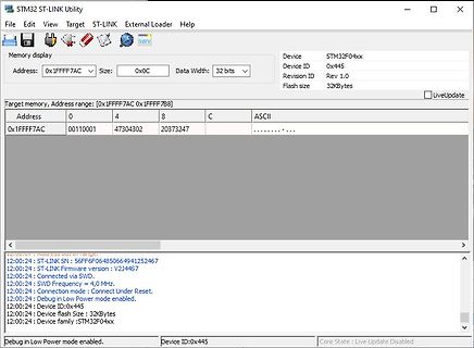 STM32 ST-LINK Utility Memory Display