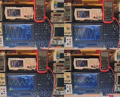 Messgeräte wie Oszilloskop und Multimeter auf einem Tisch