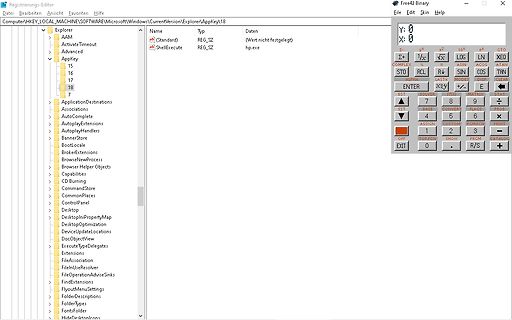 Screenshot des Windows Registrierungs-Editors und Taschenrechners