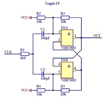Schaltplan eines Toggle-FF mit 74HC00D NAND-Gattern