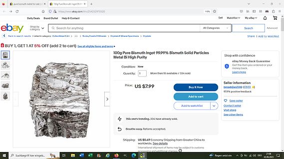 eBay-Angebot für Bismut-Ingot